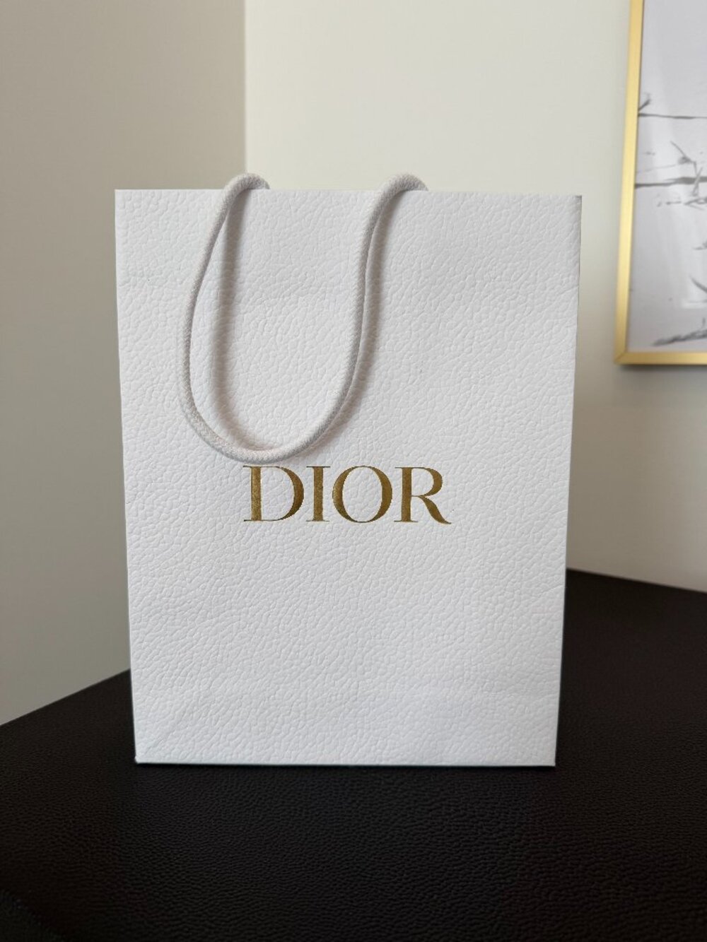 Dior Shopping Gift Bag — White, Gold Logo, Gold Bee Inside, Small 8x10x3"